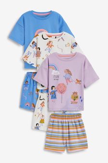 Сиреневый с принтом девочек - Набор из 3 пижам с шортами (9 мес. - 12 лет) (M41871) | 707 грн - 884 грн