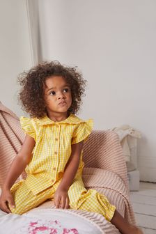 Rumen gingham vzorec - Tkana pižama na gumbe (9 mesecev–12 let) (M41878) | €19 - €24