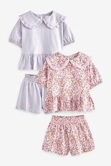 Pink/Lilac Purple Floral Collared 2 Pack Short Pyjamas (9mths-16yrs) (M41879) | $30 - $39