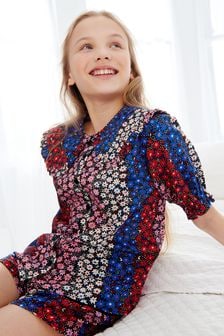 Rot/Blau/Weiß - Celia Birtwell Durchgeknöpfter Schlafanzug aus Webstoff mit Oversize-Kragen (3-16yrs) (M41880) | 12 € - 15 €