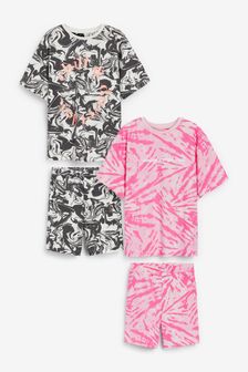 Pink/Black Marble/Tie Dye 2 Pack Cycle Short Pyjamas (3-16yrs) (M42199) | $31 - $41