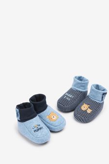 Bleu marine motif ours - 2 Lot de chaussons riches en coton pour Bébé (0-18 mois) (M42246) | €12
