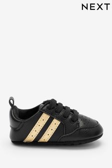 Black/Gold Lace-Up Pram Trainers (0-24mths) (M42297) | $14 - $16
