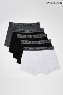 River Island Metallic Silver Waistband Trunks 5 Pack