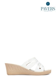 Pavers Ladies White Embellished Wedge Heel Sandals (M42547) | ₪ 102