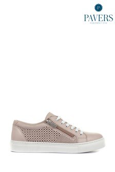 Pavers Natural Ladies Leather Lace-Up Trainers (M42565) | $74