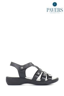 Pavers Black Ladies Leather T-Bar Sandals (M42569) | kr584