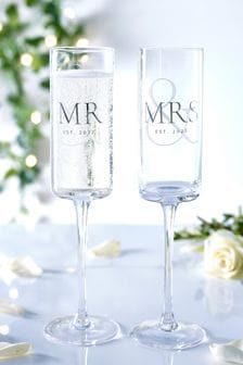 Set of 2 Clear Wedding Established In Flute Glasses (M42603) | $35