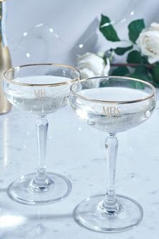 Set of 2 Clear Mr & Mrs Champagne Coupes (M42741) | ₪ 53