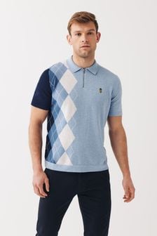 Hellblau/Argyle-Muster - Gestricktes Polo-Shirt (M42838) | 41 €
