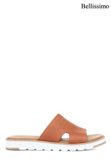Bellissimo Ladies Brown Leather Slider Sandals
