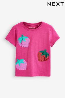  (M43718) | €7 - €10 Roze aardbei - T-shirt met lovertjes (3 mnd-7 jr)