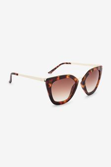 Tortoiseshell Effect Brown Metal Trim Cat-Eye Sunglasses (M43788) | ₪ 52