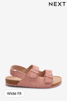 Roze suède - Sandalen met dubbele gesp en kurken voetbed (M43809) | €14 - €20