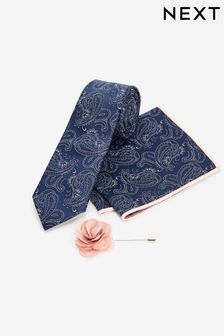 Navy Blue Tie Pocket Square And Lapel Pin Set (M43904) | €18