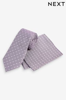 Lilac Purple Polka Dot Tie And Pocket Square Set (M43952) | €10