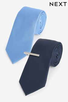 Navy Blue Twill Ties With Tie Clip 2 Pack (M44290) | kr290