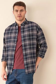 Navy/Red Oversized Fit Brushed Flannel Check Shirt (M44314) | 16 €