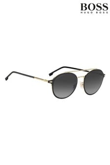 BOSS Black/Gold Gold Round Brow Bar Sunglasses (M44540) | OMR93