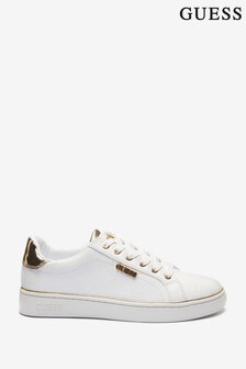 Guess White Beckie Leather Contrast Logo Trainers