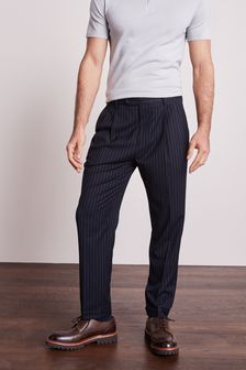 Navy Blue Relaxed Tapered Fit Next Archive Pleated Trousers (M44555) | ₪ 114