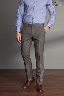Taupe Brown Slim Fit Signature 100% Wool Trousers With Motion Flex Waistband (M44558) | €40