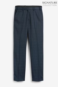 Blue Regular Fit Signature 100% Wool Check Trousers with Motion Flex Waistband (M44564) | €25
