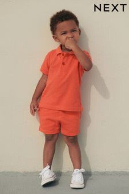 Coral Orange Short Sleeves Polo and Shorts Set (3mths-7yrs) (M44942) | $19 - $26