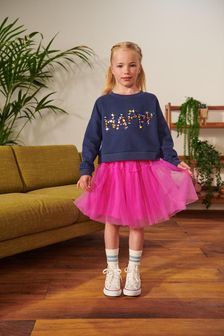 Pink Jewel Embellished Sweatshirt And Tulle Mesh Skirt Set (3-16yrs) (M45338) | €35 - €42