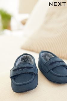 Navy Blue Moccasin Baby Shoes (0-24mths) (M45404) | SGD 22