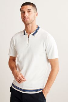 White Tipped Knitted Polo Shirt (M45445) | $42