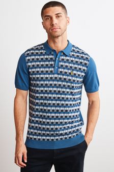 Blue Geo Knitted Polo Shirt (M45458) | 11,800 Ft