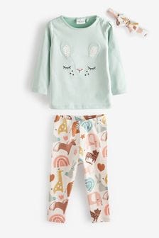Teal Blue and Pink Baby Bunny 3 Piece T-Shirt, Leggings And Headband Set (0mths-2yrs) (M45998) | €16.50 - €18.50