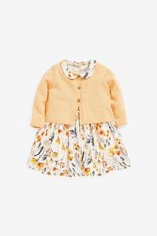 Ochre Yellow 2 Piece Baby Prom Dress And Cardigan Set (0mths-2yrs) (M45999) | DKK215 - DKK235