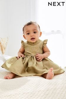 Gold Baby Embroidered Occasion Dress (0mths-2yrs) (M46004) | $31 - $34