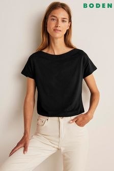 Черный - Ультрамягкая футболка с вырезом лодочкой Boden (M46421) | €39