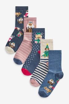 Christmas Cat Pudding Ankle Socks 5 Pack