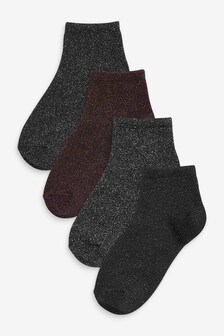 Black Metallic Sparkle Cropped Ankle Sock 4 Pack (M46654) | €13