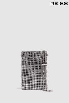 Reiss Silver Zuri Embellished Adjustable Strap Phone Pouch (M46661) | AED634