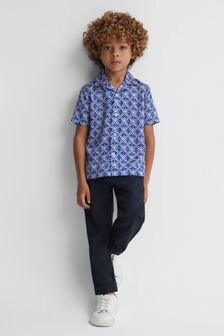 Reiss Bright Blue/White Tintipan 13-14 yrs Printed Cuban Collar Shirt (M46941) | $81