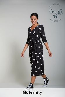 Vestido negro premamá y de lactancia con estampado de lunares de tejido orgánico de Frugi (M46984) | 73 €