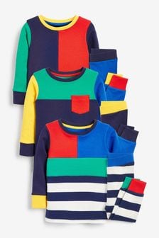 Rdeče/modri/zeleni barvni bloki - Komplet 3 pižam (9 mesecev–12 let) (M47044) | €32 - €45