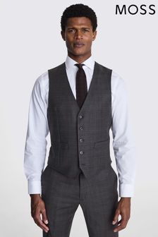 Siva karirasta moška obleka po meri Moss Performance: telovnik (M47113) | €62