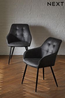 Set of 2 Cole Arm Dining Chairs With Black Legs (M47171) | €415
