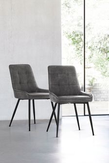 Set of 2 Monza Faux Leather Dark Grey Cole Non Arm Dining Chairs (M47174) | €345
