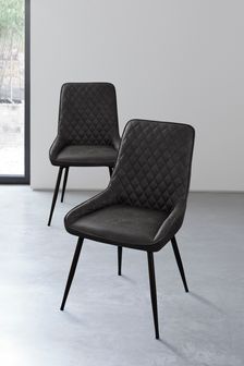 Set of 2 Monza Faux Leather Dark Grey Hamilton Non Arm Dining Chairs (M47181) | €345