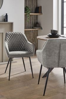 Set of 2 Monza Faux Leather Light Grey Hamilton Arm Dining Chairs (M47346) | €405