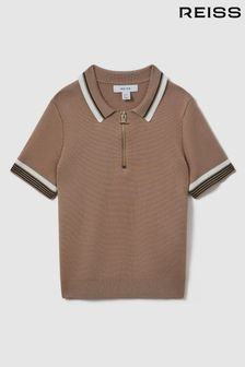 Reiss Warm Taupe Chelsea Teen Half-Zip Polo Shirt (M47493) | AED331