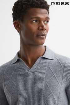 Reiss Soft Grey Melange Malik Wool Open Collar Top (M47941) | kr2,151