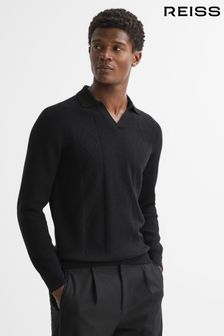 Reiss Black Malik Wool Open Collar Top (M47942) | BGN 389